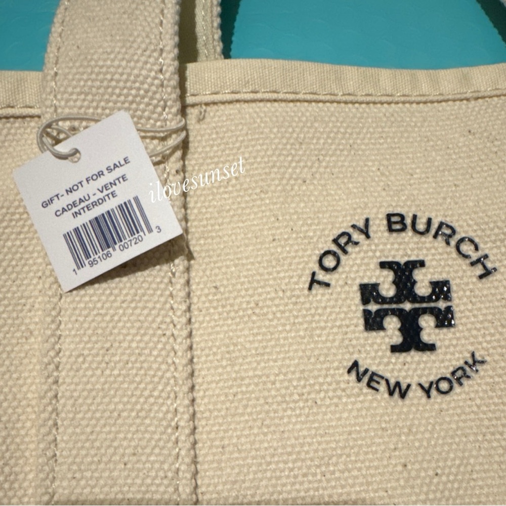 {Tory Burch} Natural Canvas Tote Bag - Double Top Handle for Beach/Summer Bag - Picture 6 of 6